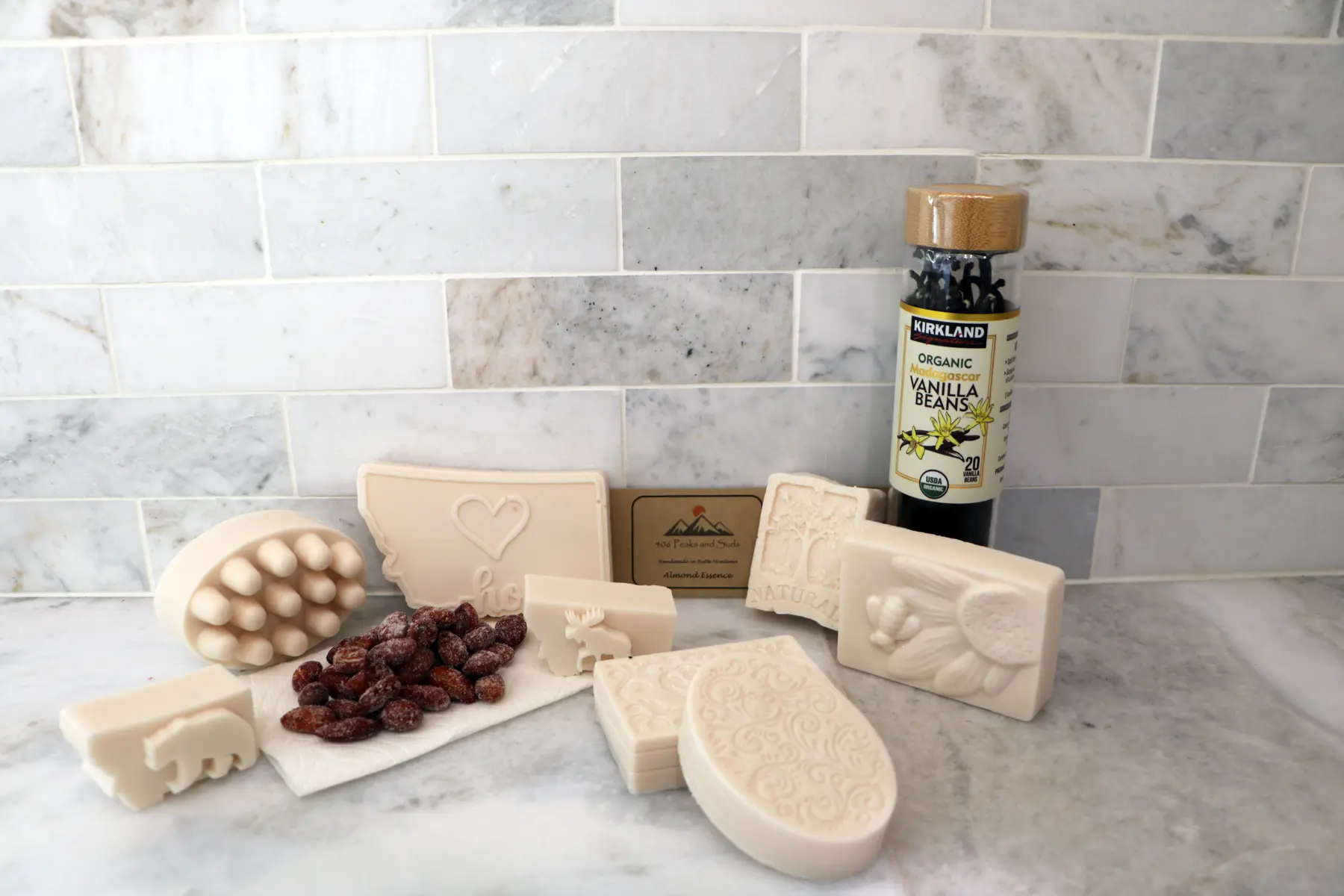 Almond Essence handmade soap display