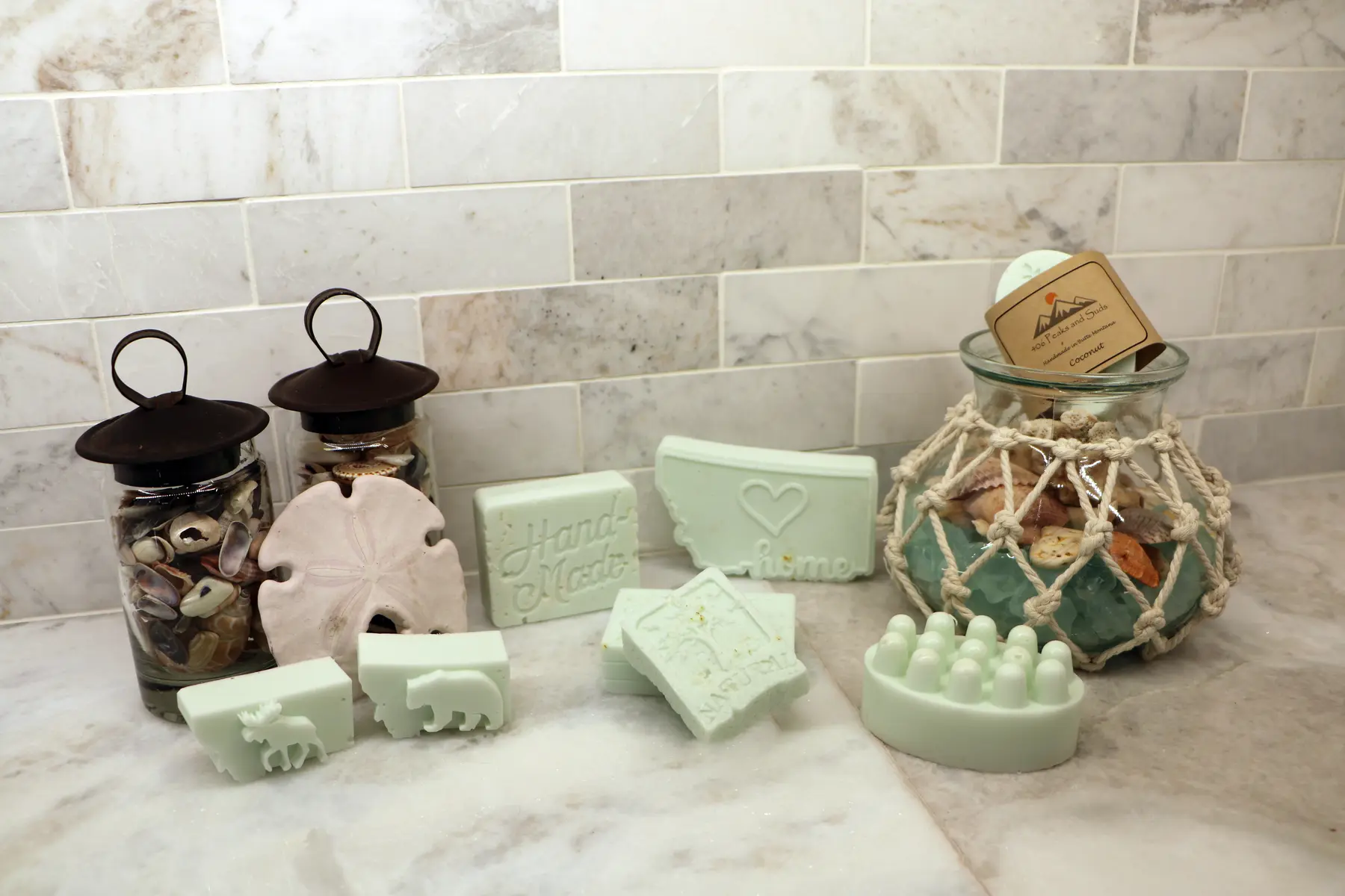 Coconut handmade soap display