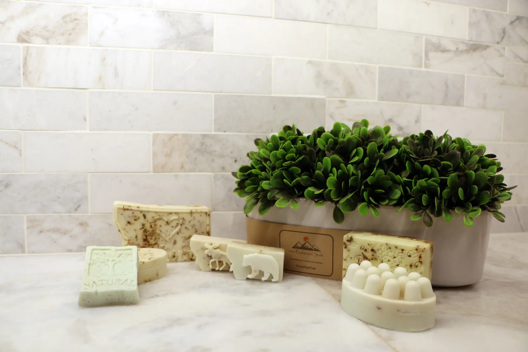 Eucalyptus handmade soap display
