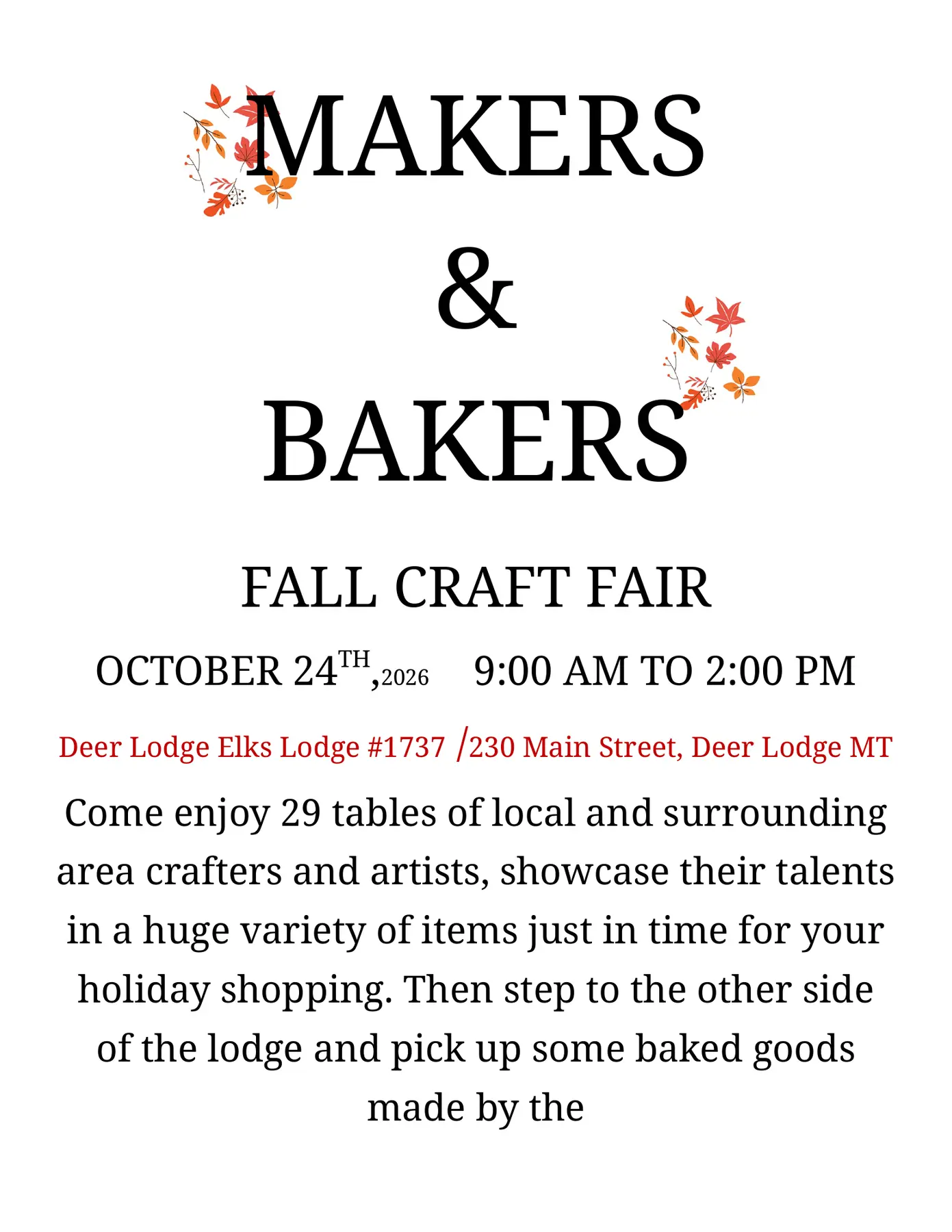 Makers and Bakers Fall Craft Fair flyer