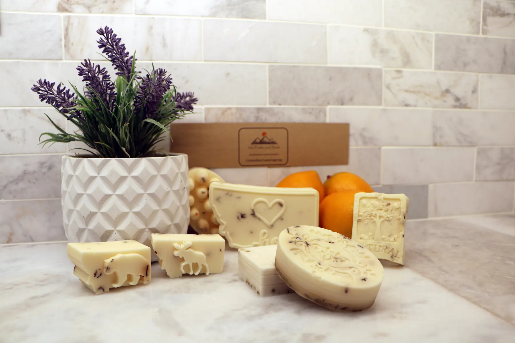 Lavender Lemongrass handmade soaps in several molds