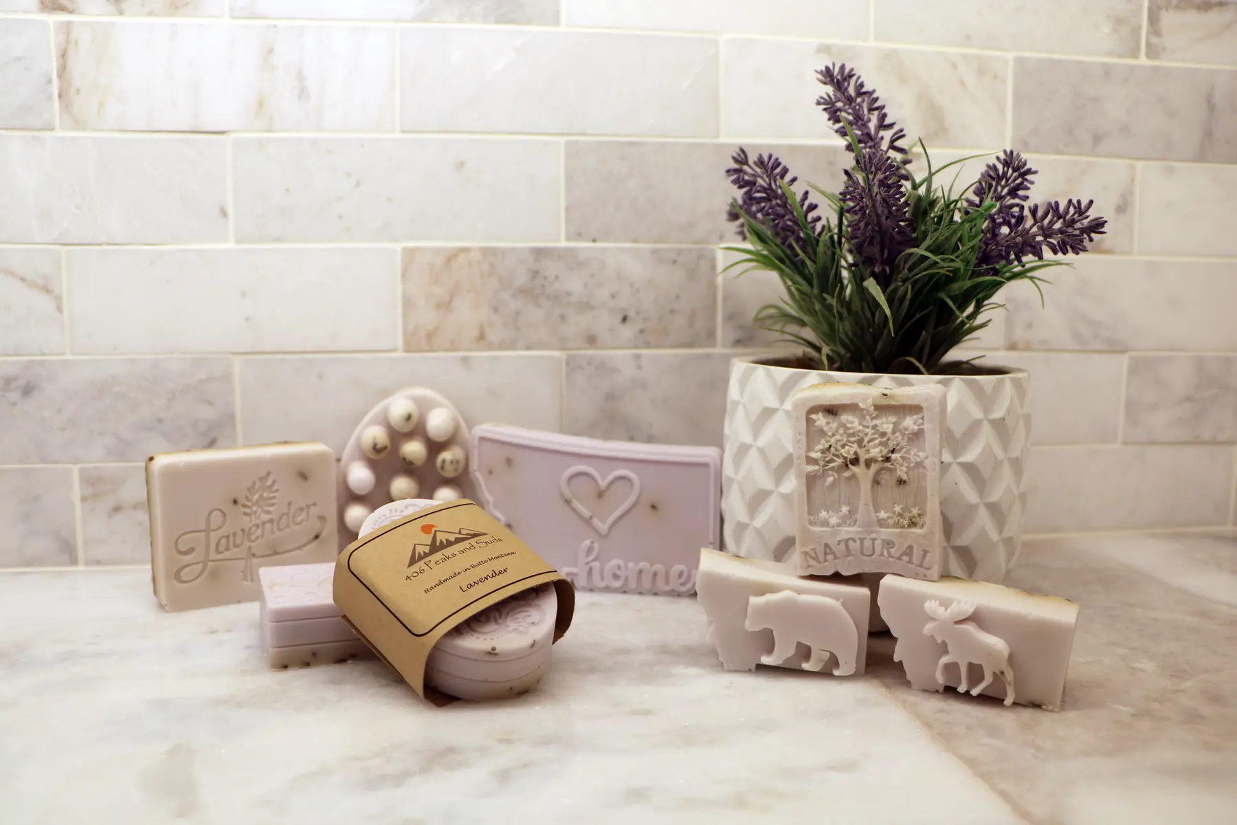 Lavender handmade soap display