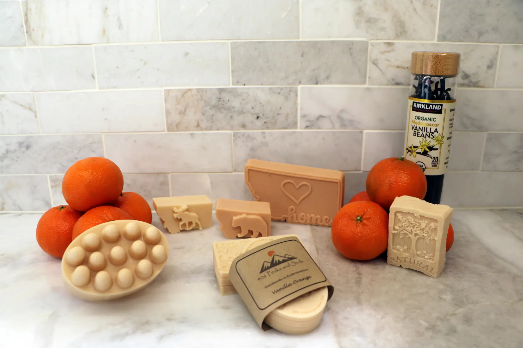 Orange Vanilla handmade soap display