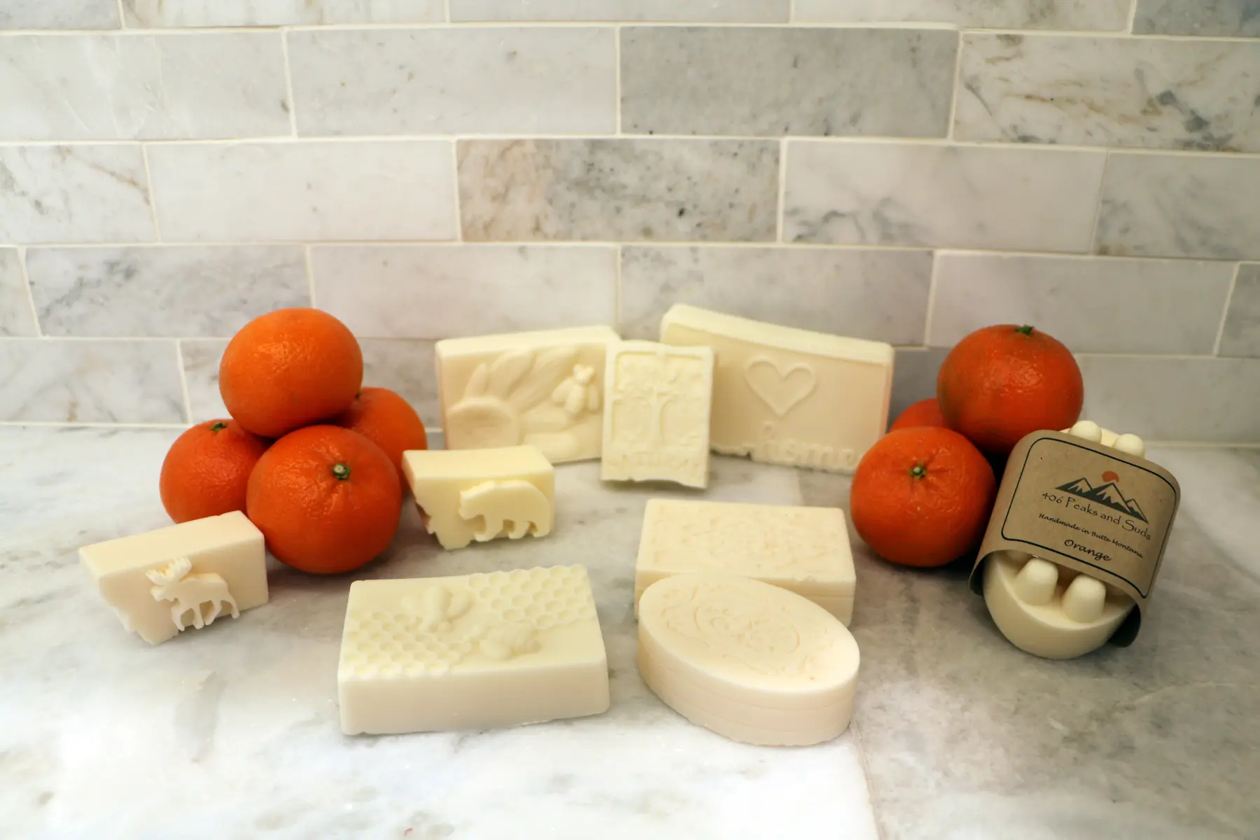 Orange handmade soap display