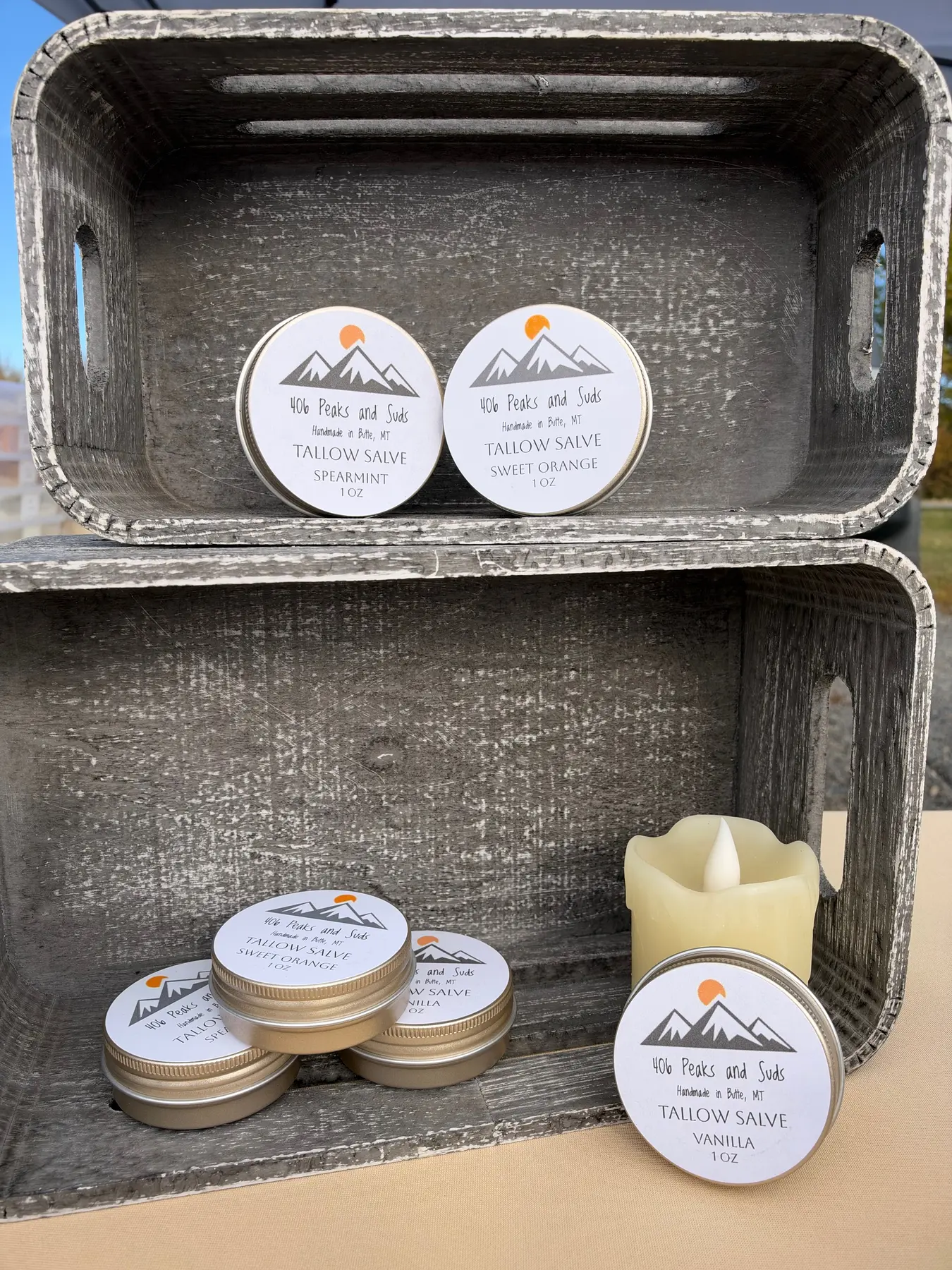 Sweet Orange, Spearmint, and Vanilla tallow salves